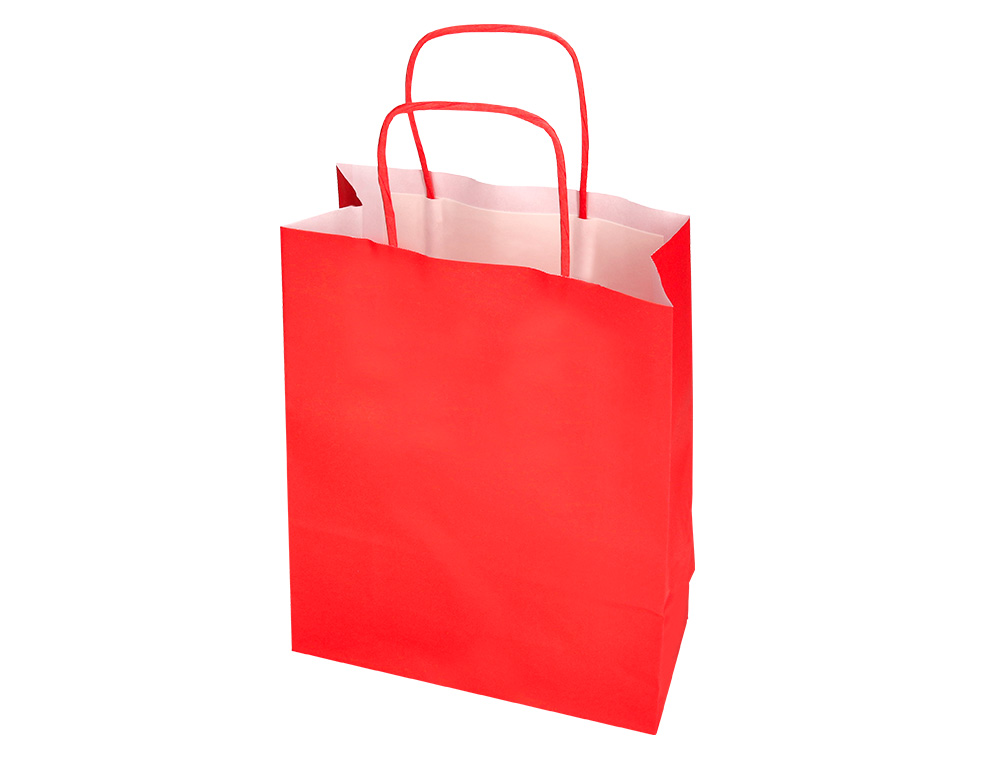SAC PAPIER Q-CONNECT CELLULOSE XS ANSE TORSADEE 180X240X80MM COLORIS ROUGE