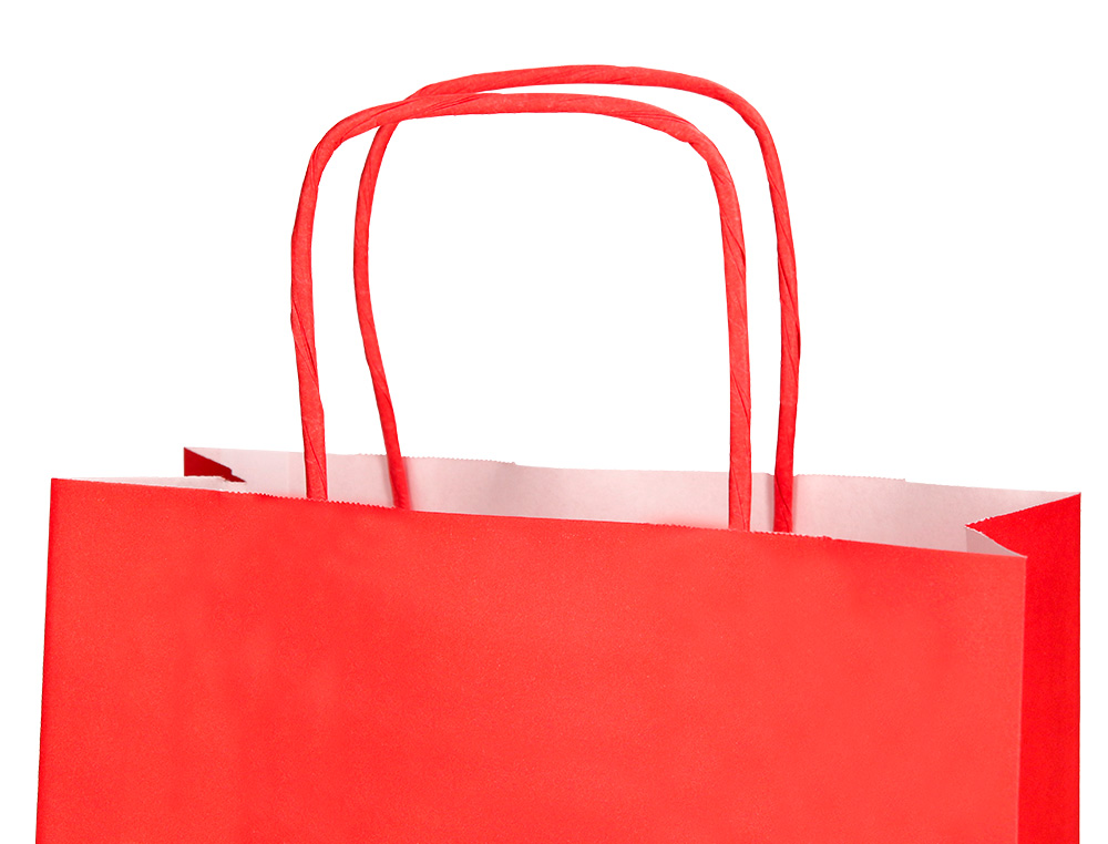 SAC PAPIER Q-CONNECT CELLULOSE XS ANSE TORSADEE 180X240X80MM COLORIS ROUGE