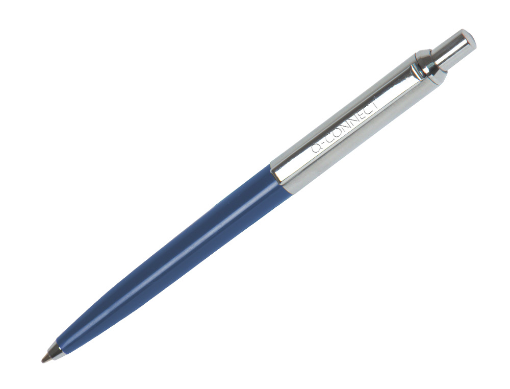 STYLO-BILLE Q-CONNECT PREMIUM METALLIQUE RETRACTABLE GRIP   POINTE 1MM COLORIS BLEU