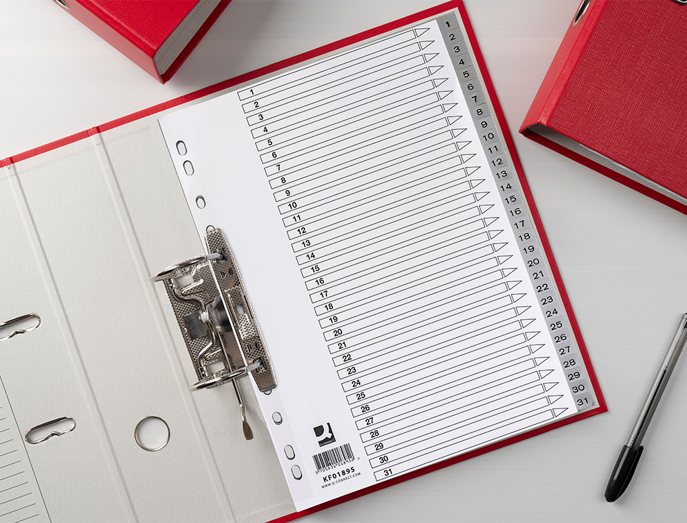 INTERCALAIRE Q-CONNECT NUMERIQUE 1-31 PLASTIQUE 31   POSITIONS A4 INDICE           MULTIPERFORE