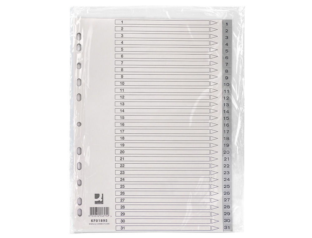 INTERCALAIRE Q-CONNECT NUMERIQUE 1-31 PLASTIQUE 31   POSITIONS A4 INDICE           MULTIPERFORE