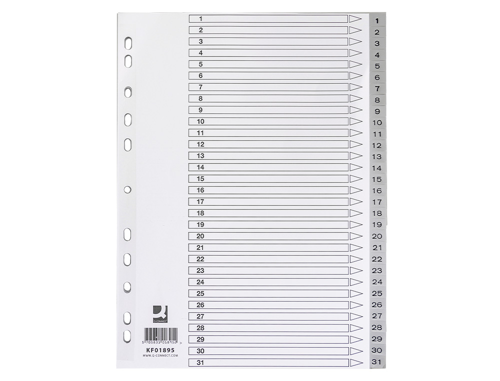 INTERCALAIRE Q-CONNECT NUMERIQUE 1-31 PLASTIQUE 31   POSITIONS A4 INDICE           MULTIPERFORE