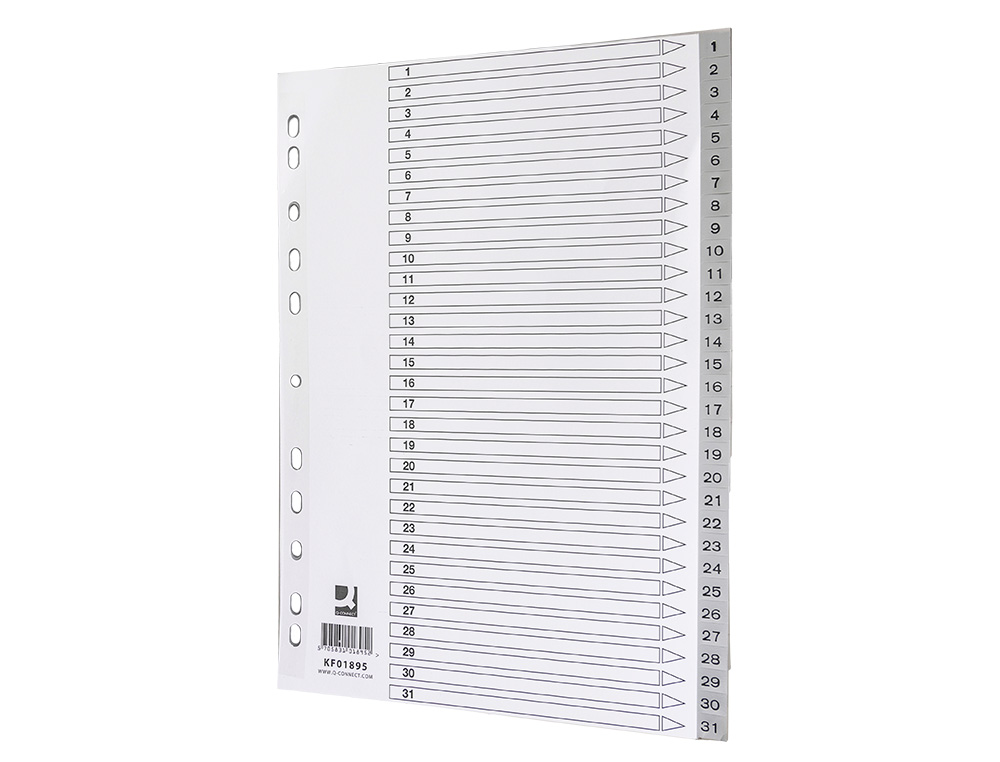 INTERCALAIRE Q-CONNECT NUMERIQUE 1-31 PLASTIQUE 31   POSITIONS A4 INDICE           MULTIPERFORE