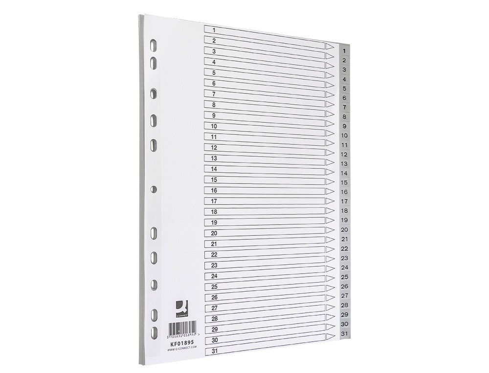 INTERCALAIRE Q-CONNECT NUMERIQUE 1-31 PLASTIQUE 31   POSITIONS A4 INDICE           MULTIPERFORE