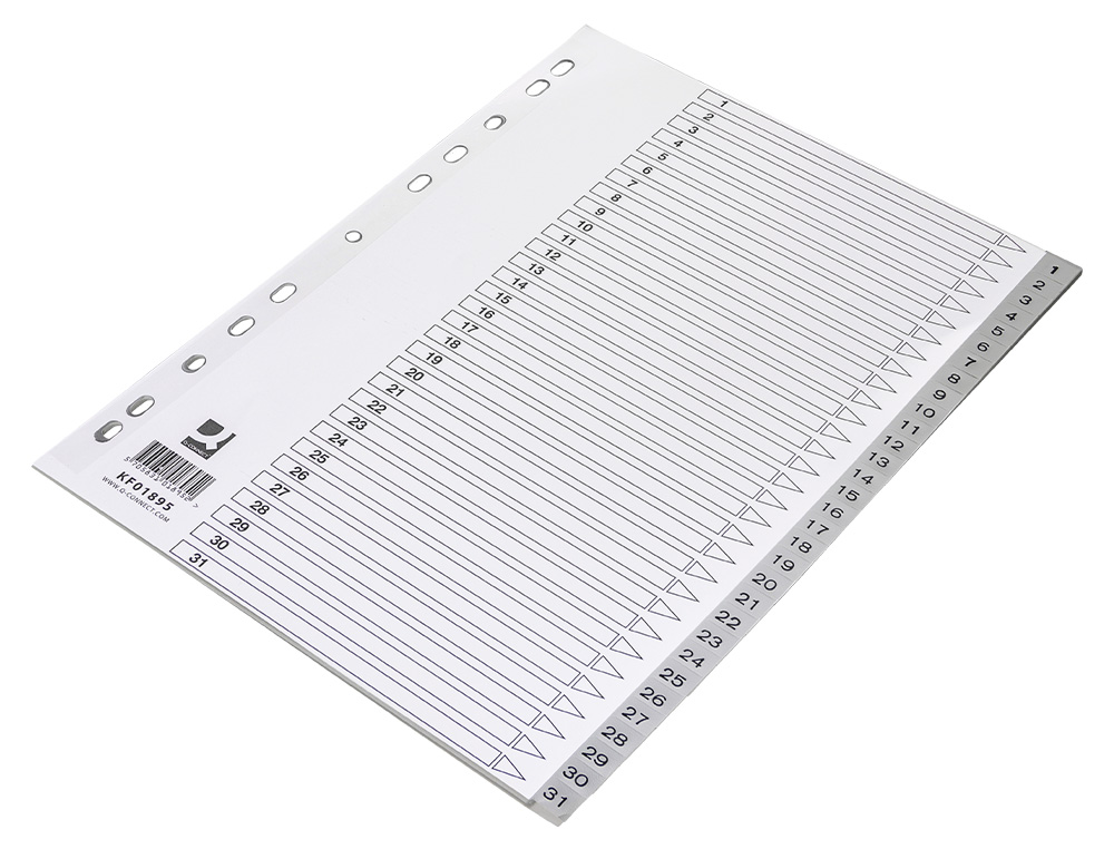INTERCALAIRE Q-CONNECT NUMERIQUE 1-31 PLASTIQUE 31   POSITIONS A4 INDICE           MULTIPERFORE