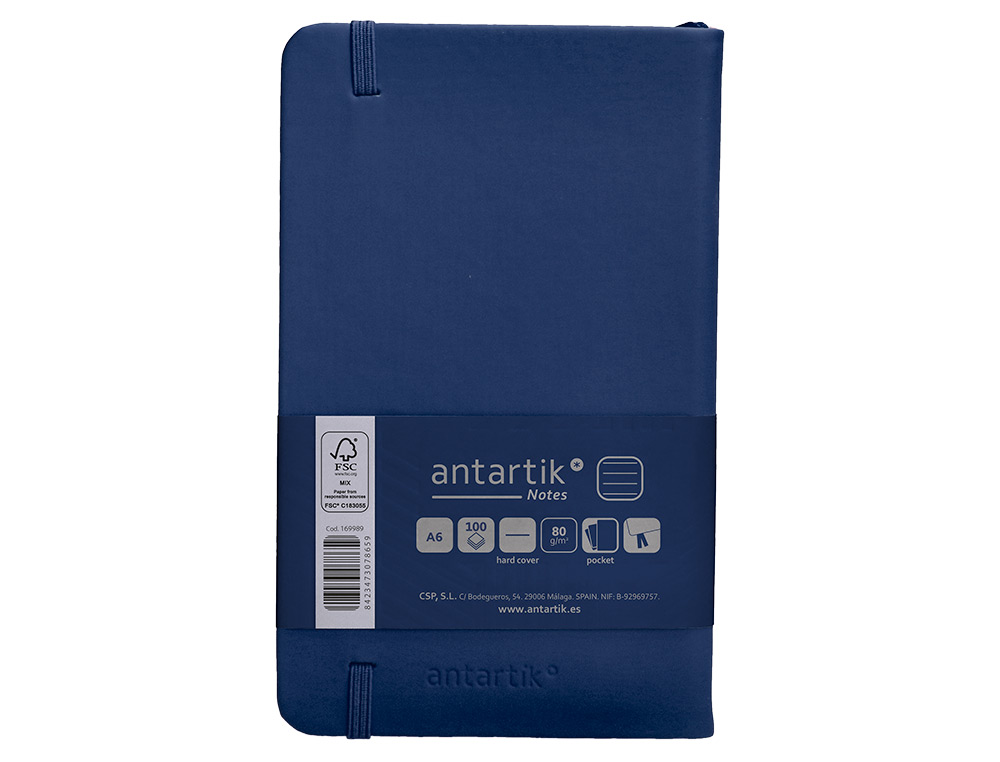 CARNET FERMETURE ELASTIQUE ANTARTIK NOTES COUVERTURE     RIGIDE A6 LIGNE 100 FEUILLES  80GR FSC COLORIS BLEU MARINE