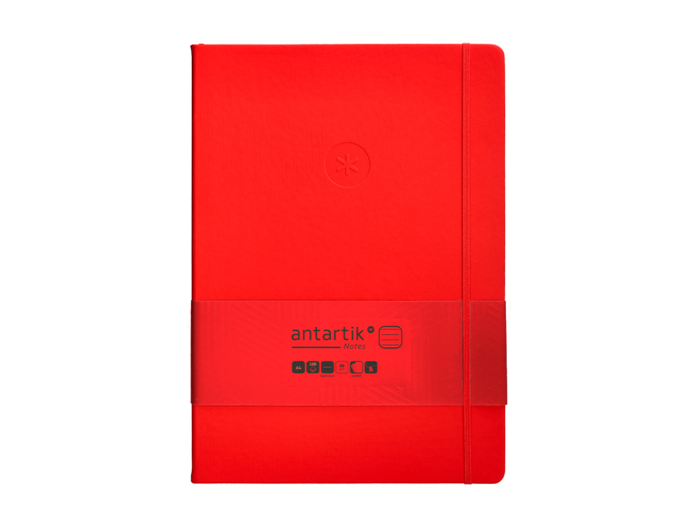 CARNET FERMETURE ELASTIQUE ANTARTIK NOTES COUVERTURE     RIGIDE A4 LIGNE 100 FEUILLES  80GR FSC COLORIS ROUGE