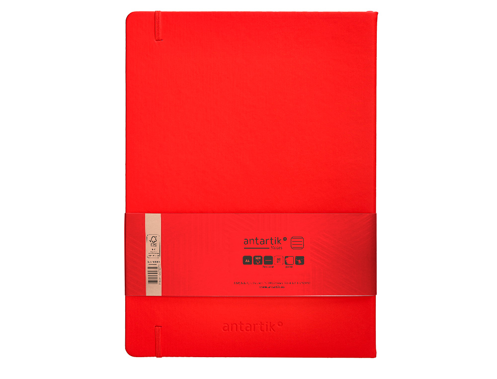 CARNET FERMETURE ELASTIQUE ANTARTIK NOTES COUVERTURE     RIGIDE A4 LIGNE 100 FEUILLES  80GR FSC COLORIS ROUGE