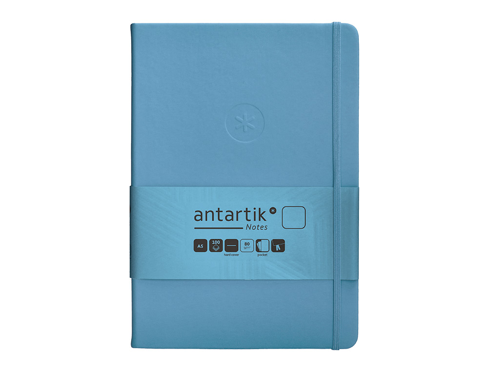 CARNET FERMETURE ELASTIQUE ANTARTIK NOTES COUVERTURE RIGIDE A5 PAPIER UNI IVOIRE 100 FEUILLES 80GR FSC BLEU CIEL
