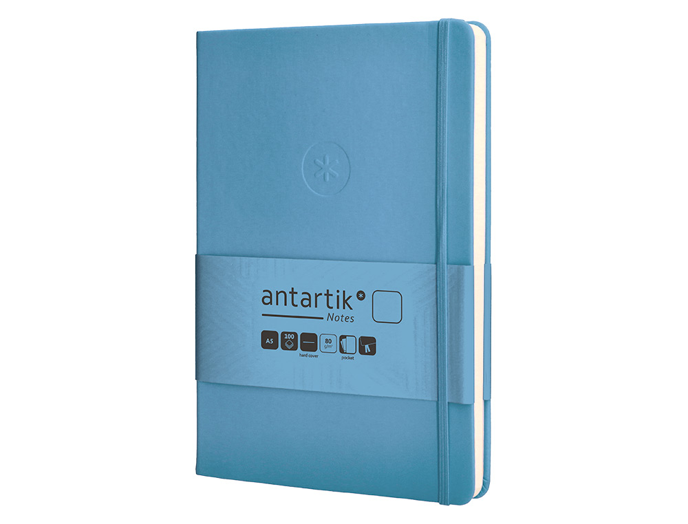 CARNET FERMETURE ELASTIQUE ANTARTIK NOTES COUVERTURE RIGIDE A5 PAPIER UNI IVOIRE 100 FEUILLES 80GR FSC BLEU CIEL