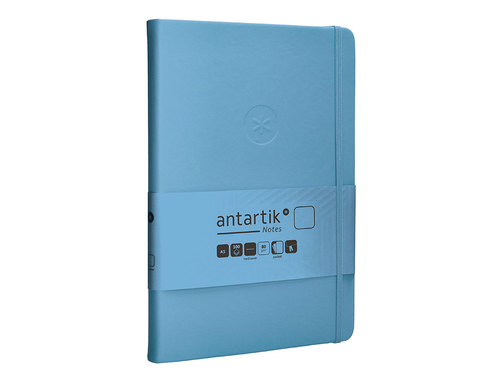 CARNET FERMETURE ELASTIQUE ANTARTIK NOTES COUVERTURE RIGIDE A5 PAPIER UNI IVOIRE 100 FEUILLES 80GR FSC BLEU CIEL