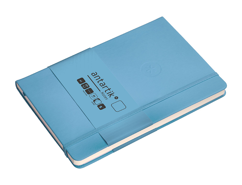 CARNET FERMETURE ELASTIQUE ANTARTIK NOTES COUVERTURE RIGIDE A5 PAPIER UNI IVOIRE 100 FEUILLES 80GR FSC BLEU CIEL
