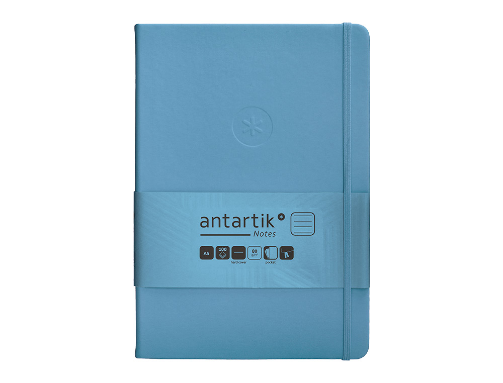 CARNET FERMETURE ELASTIQUE ANTARTIK NOTES COUVERTURE RIGIDE A5 LIGNE 100 FEUILLES 80GR FSC COLORIS BLEU CIEL