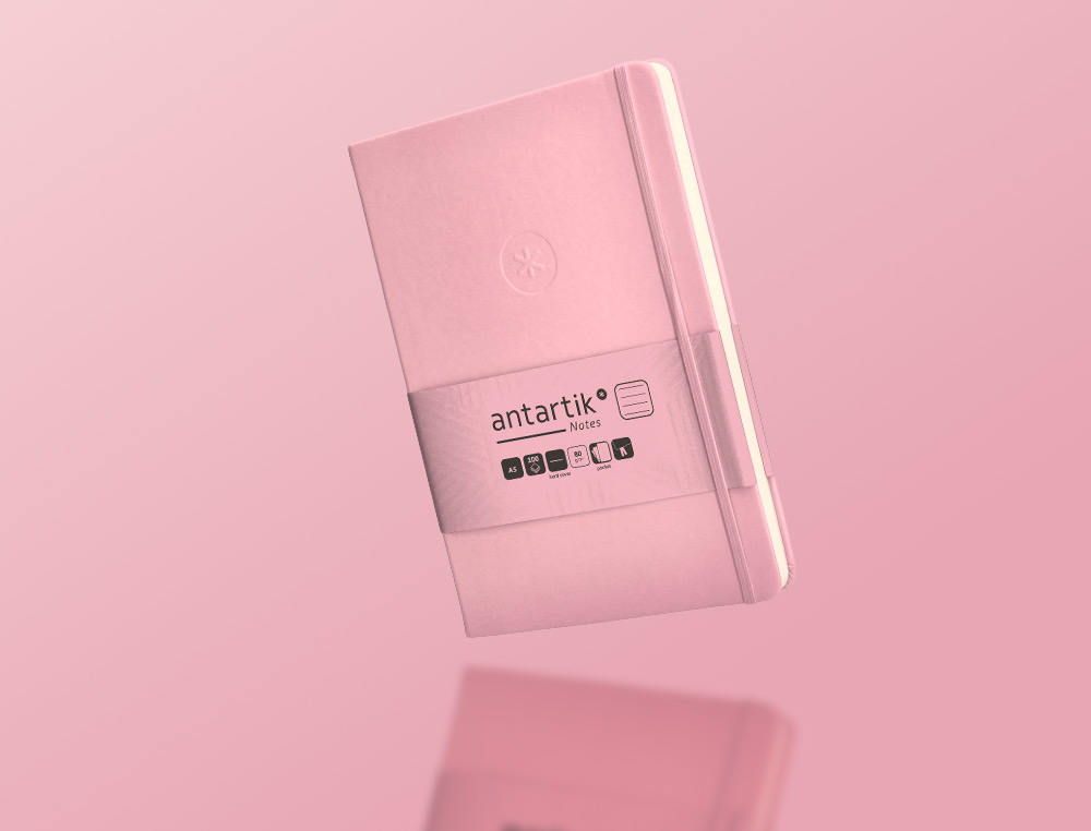 CARNET FERMETURE ELASTIQUE ANTARTIK NOTES COUVERTURE RIGIDE A5 LIGNE 100 FEUILLES 80GR FSC COLORIS ROSE PASTEL