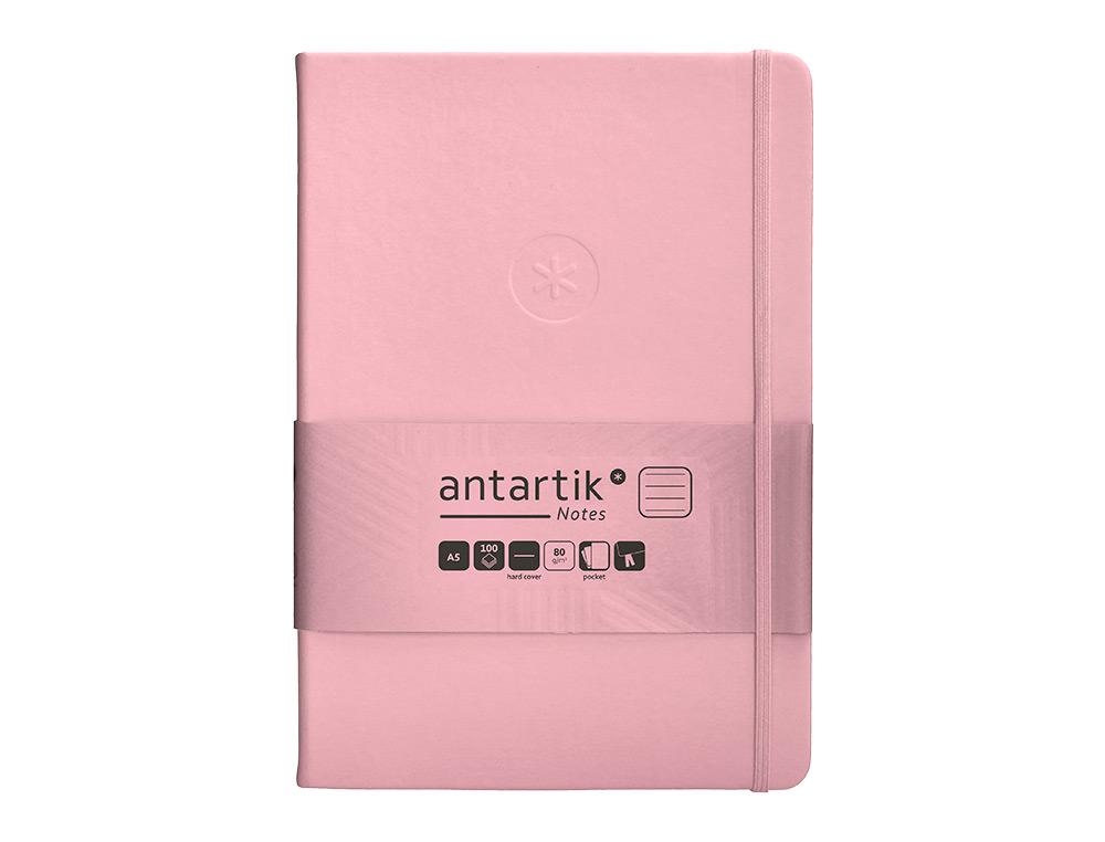 CARNET FERMETURE ELASTIQUE ANTARTIK NOTES COUVERTURE RIGIDE A5 LIGNE 100 FEUILLES 80GR FSC COLORIS ROSE PASTEL