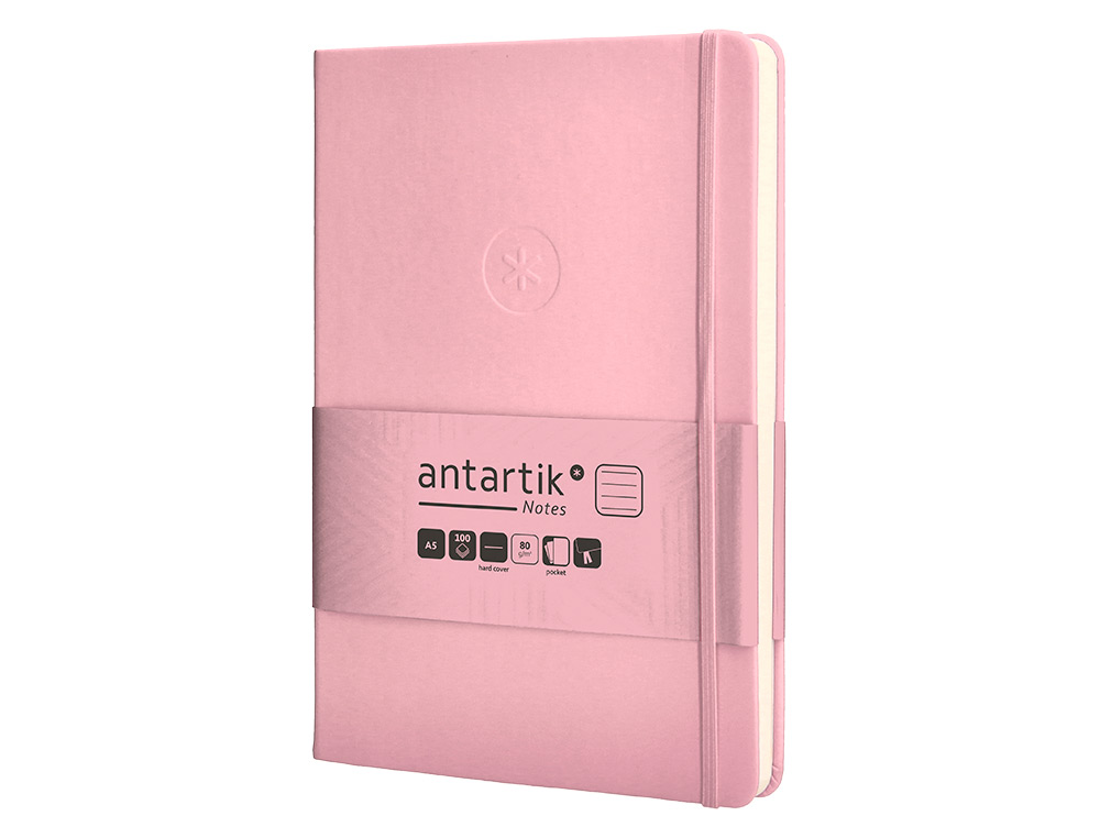 CARNET FERMETURE ELASTIQUE ANTARTIK NOTES COUVERTURE RIGIDE A5 LIGNE 100 FEUILLES 80GR FSC COLORIS ROSE PASTEL