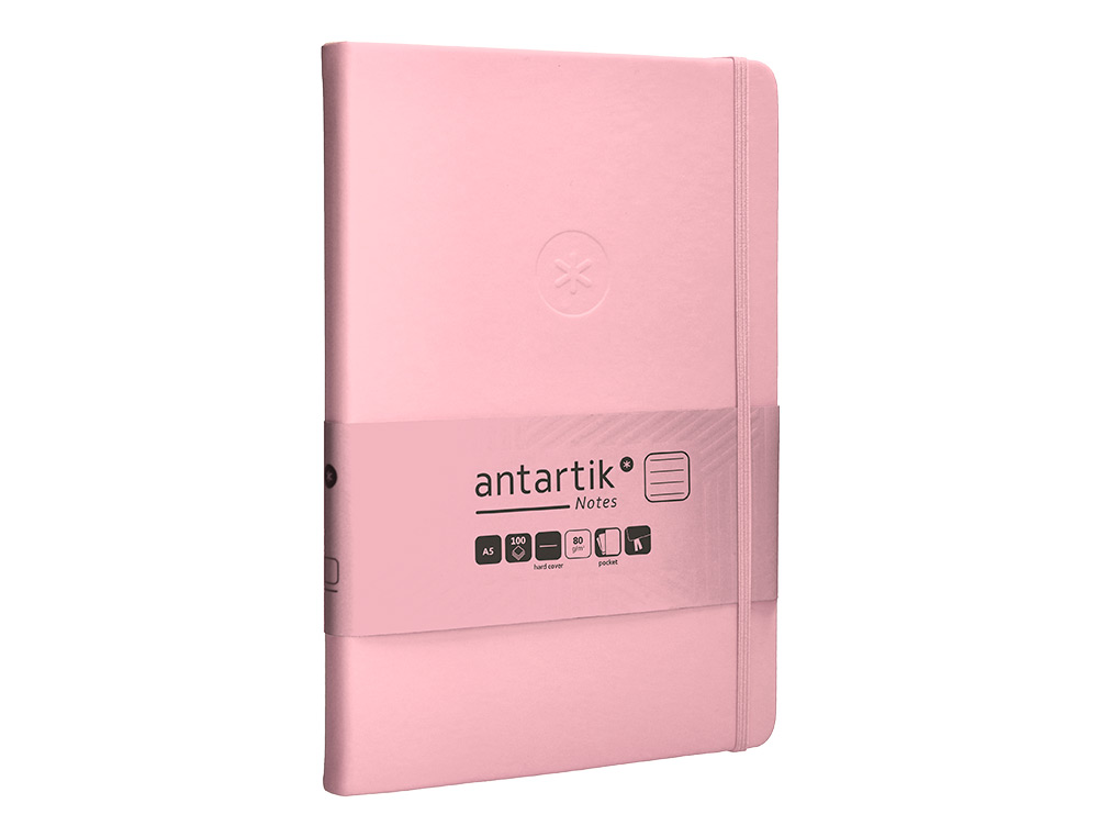 CARNET FERMETURE ELASTIQUE ANTARTIK NOTES COUVERTURE RIGIDE A5 LIGNE 100 FEUILLES 80GR FSC COLORIS ROSE PASTEL