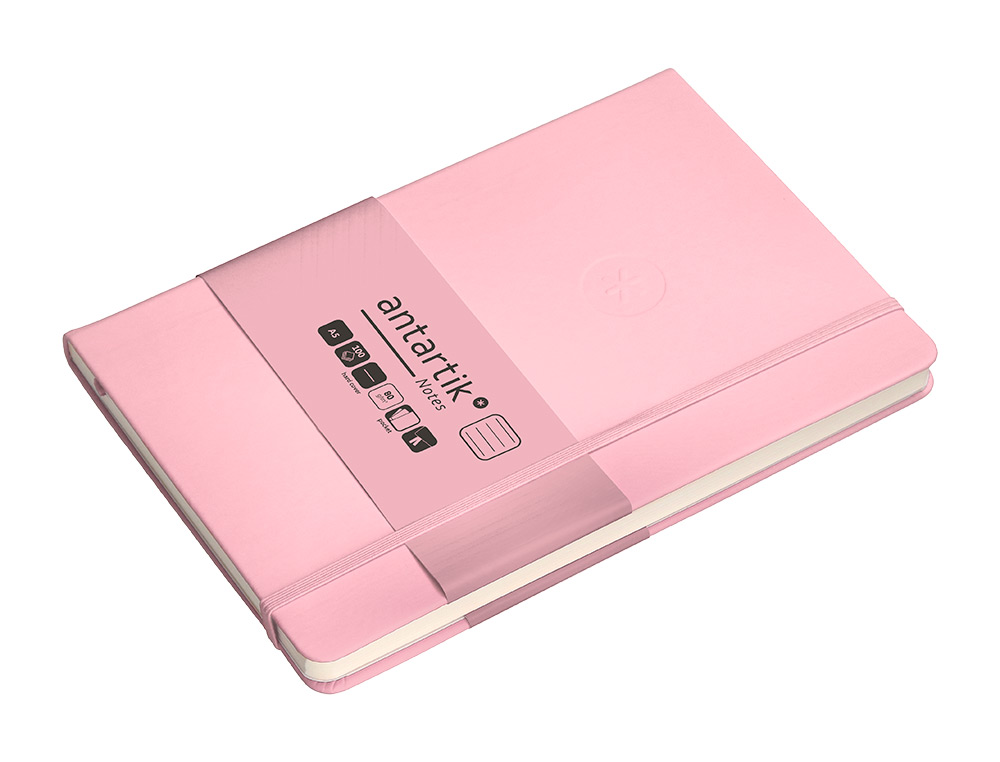 CARNET FERMETURE ELASTIQUE ANTARTIK NOTES COUVERTURE RIGIDE A5 LIGNE 100 FEUILLES 80GR FSC COLORIS ROSE PASTEL