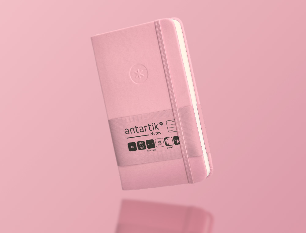CARNET FERMETURE ELASTIQUE ANTARTIK NOTES COUVERTURE     RIGIDE A6 LIGNE 100 FEUILLES  80GR FSC COLORIS ROSE PASTEL