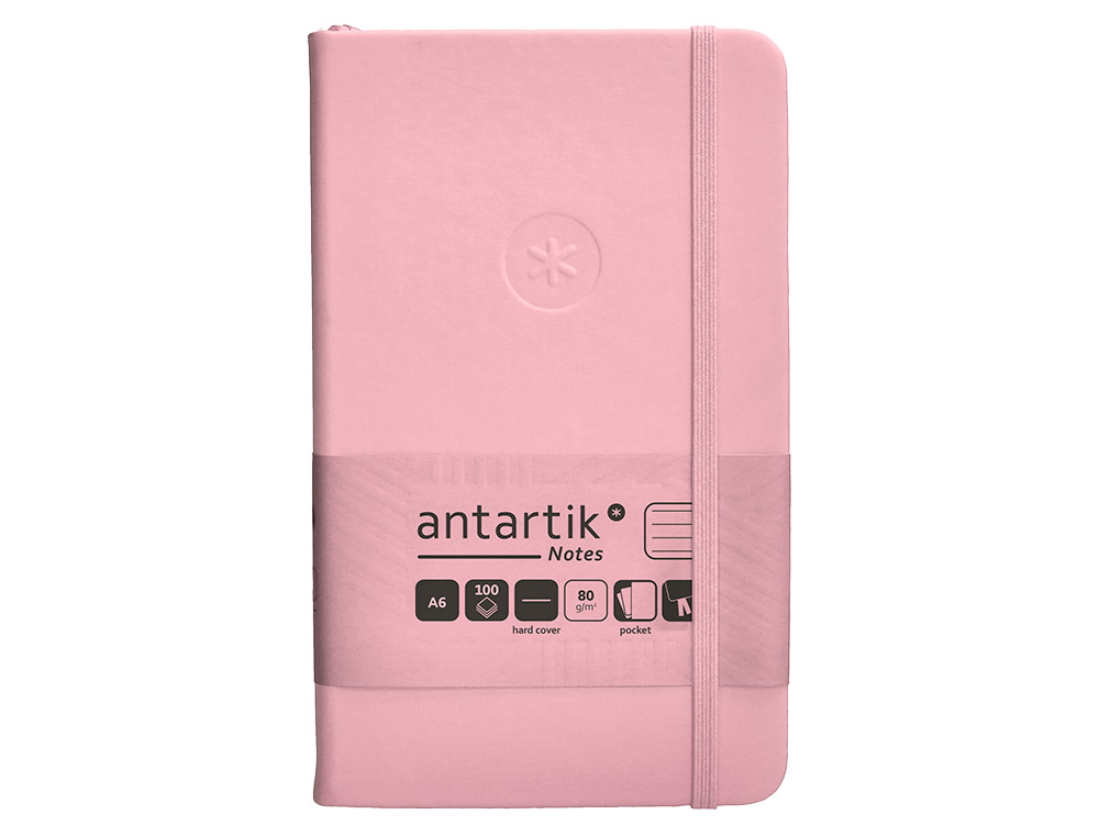 CARNET FERMETURE ELASTIQUE ANTARTIK NOTES COUVERTURE     RIGIDE A6 LIGNE 100 FEUILLES  80GR FSC COLORIS ROSE PASTEL