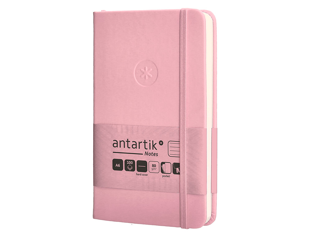 CARNET FERMETURE ELASTIQUE ANTARTIK NOTES COUVERTURE     RIGIDE A6 LIGNE 100 FEUILLES  80GR FSC COLORIS ROSE PASTEL
