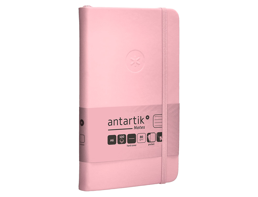 CARNET FERMETURE ELASTIQUE ANTARTIK NOTES COUVERTURE     RIGIDE A6 LIGNE 100 FEUILLES  80GR FSC COLORIS ROSE PASTEL