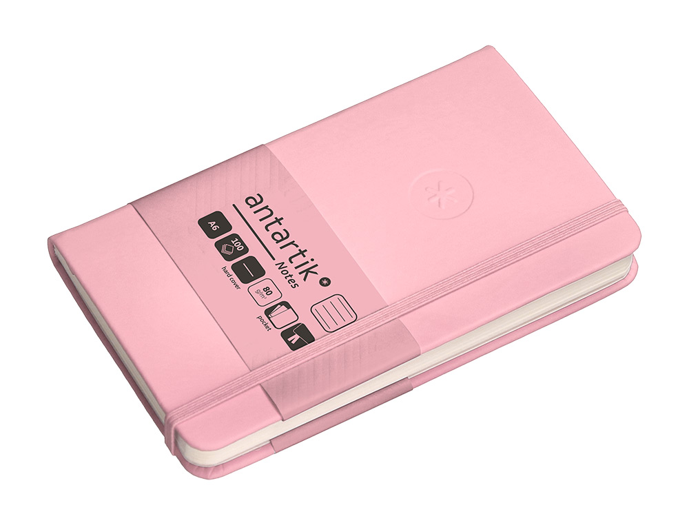 CARNET FERMETURE ELASTIQUE ANTARTIK NOTES COUVERTURE     RIGIDE A6 LIGNE 100 FEUILLES  80GR FSC COLORIS ROSE PASTEL