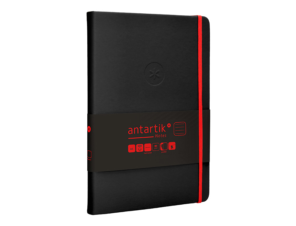 CARNET FERMETURE ELASTIQUE ROUGE ANTARTIK NOTES          COUVERTURE RIGIDE A5 LIGNE 100FEUILLES 80GR FSC COLORIS NOIR