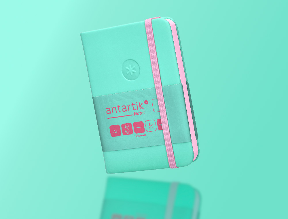 CARNET FERMETURE ELASTIQUE ROSE ANTARTIK NOTES COUVERTURE RIGIDE A7 PAPIER UNI IVOIRE 80 FEUILLES 80GR FSC TURQUOISE