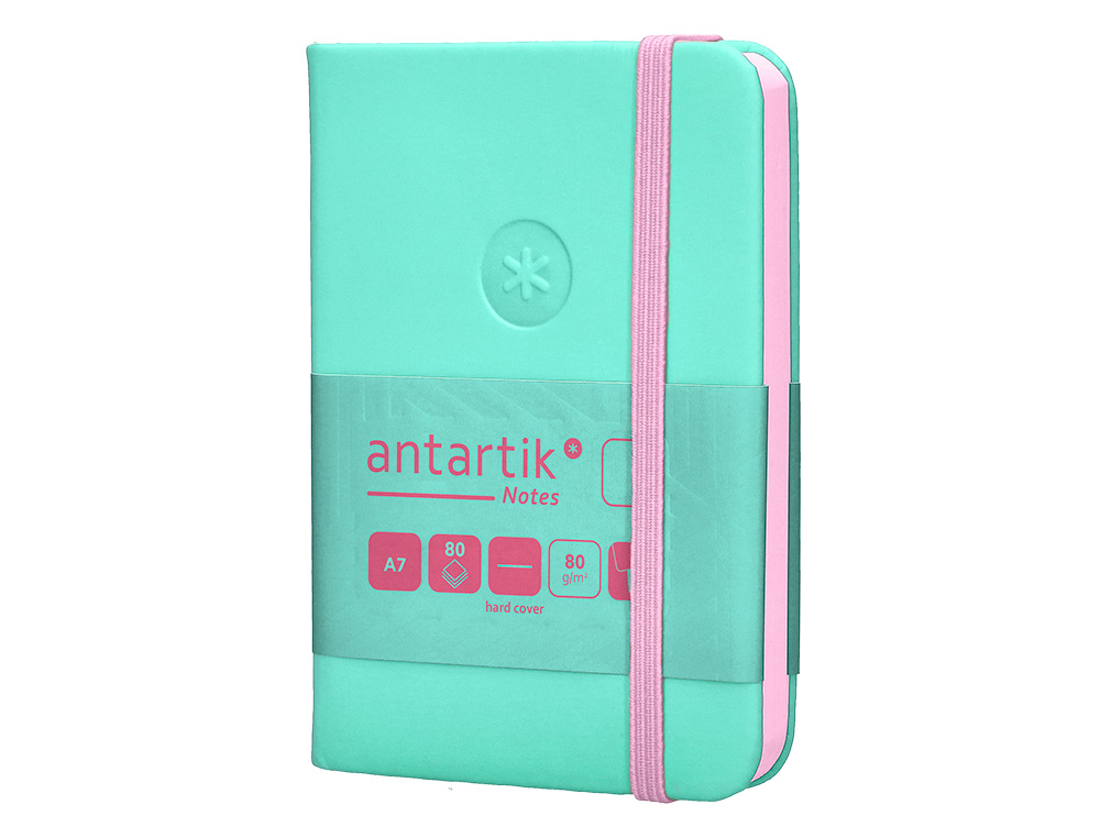 CARNET FERMETURE ELASTIQUE ROSE ANTARTIK NOTES COUVERTURE RIGIDE A7 PAPIER UNI IVOIRE 80 FEUILLES 80GR FSC TURQUOISE