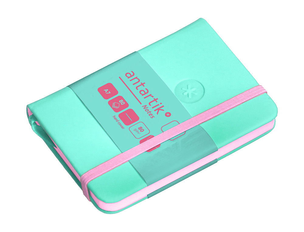CARNET FERMETURE ELASTIQUE ROSE ANTARTIK NOTES COUVERTURE RIGIDE A7 PAPIER UNI IVOIRE 80 FEUILLES 80GR FSC TURQUOISE