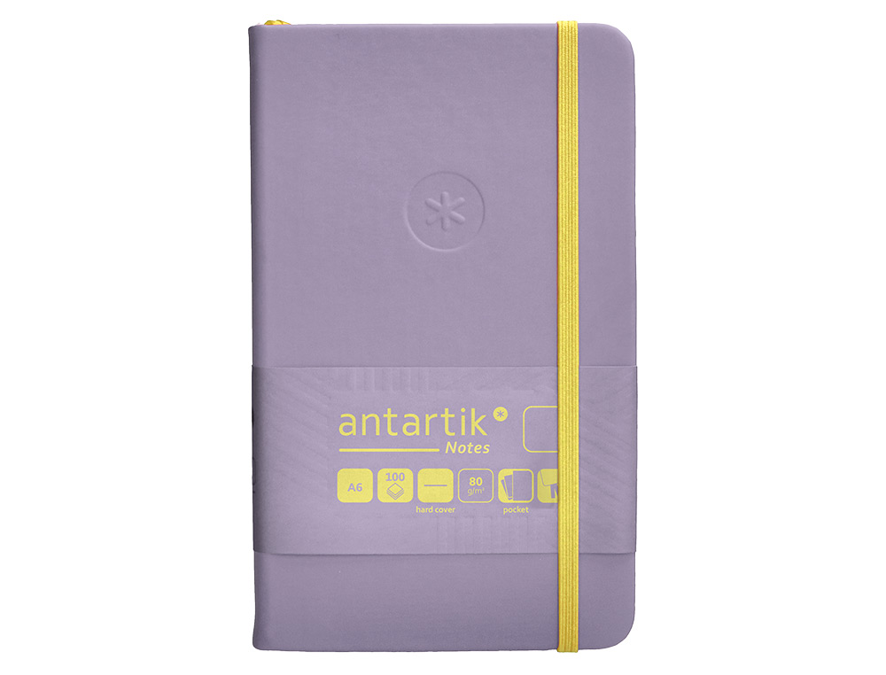CARNET FERMETURE ELASTIQUE JAUNE ANTARTIK NOTES COUVERTURE RIGIDE A6 PAPIER UNI IVOIRE 100 FEUILLES 80GR FSC LILAS