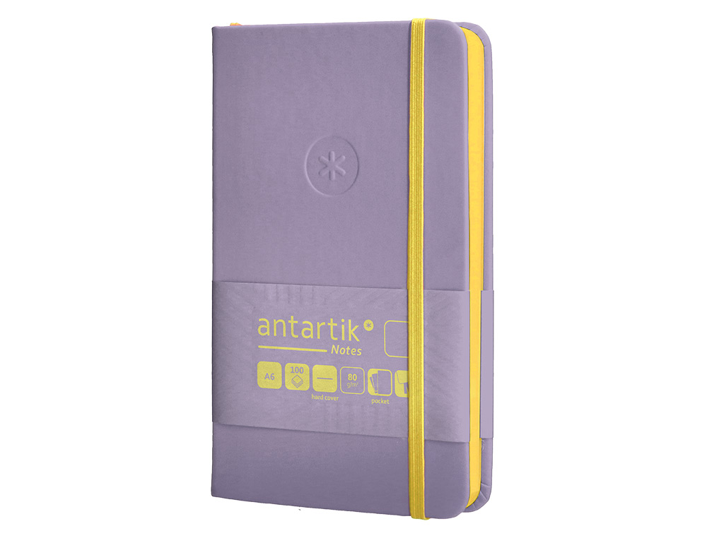 CARNET FERMETURE ELASTIQUE JAUNE ANTARTIK NOTES COUVERTURE RIGIDE A6 PAPIER UNI IVOIRE 100 FEUILLES 80GR FSC LILAS