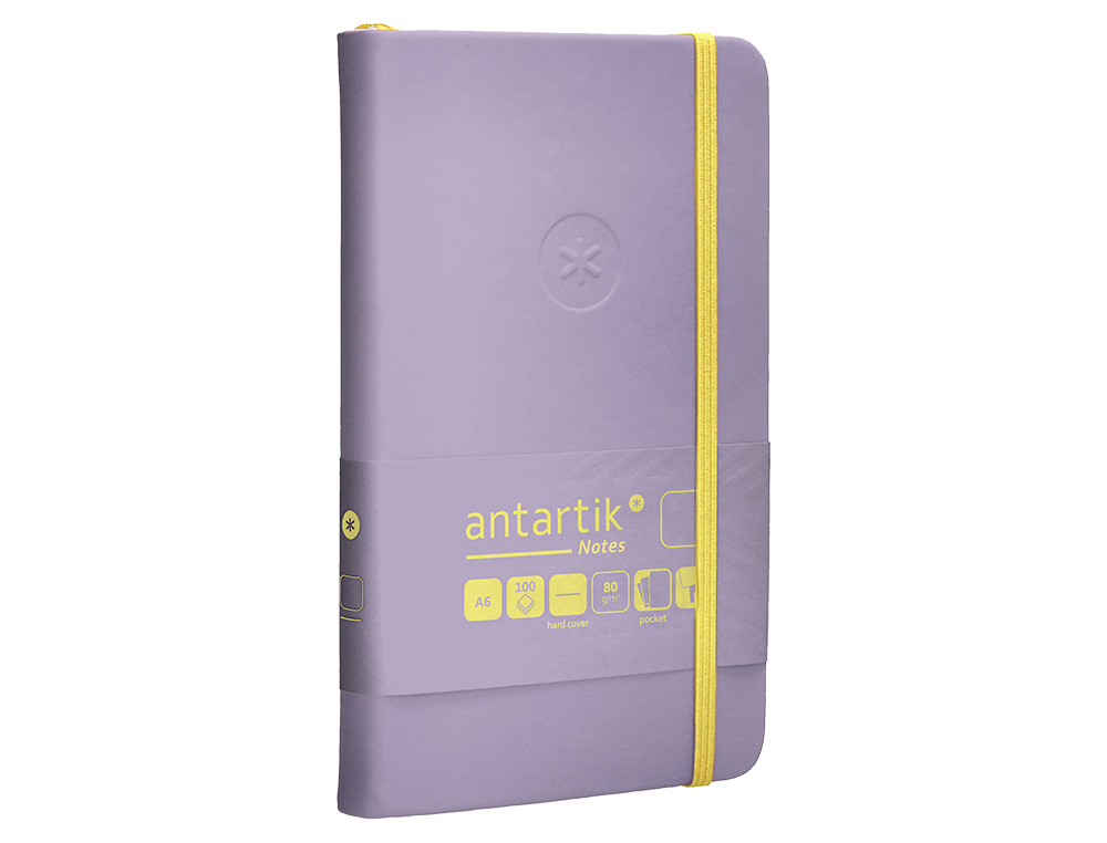 CARNET FERMETURE ELASTIQUE JAUNE ANTARTIK NOTES COUVERTURE RIGIDE A6 PAPIER UNI IVOIRE 100 FEUILLES 80GR FSC LILAS