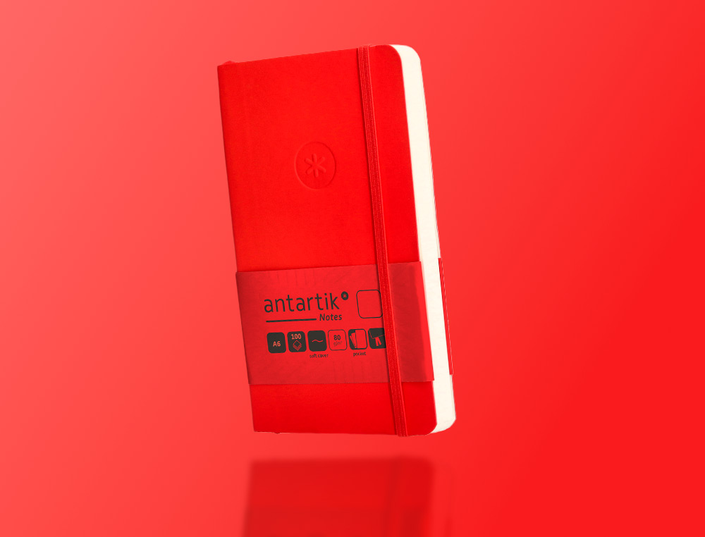 CARNET FERMETURE ELASTIQUE ANTARTIK NOTES COUVERTURE SOUPLE A6 PAPIER UNI IVOIRE 100 FEUILLES 80GR FSC COLORIS ROUGE