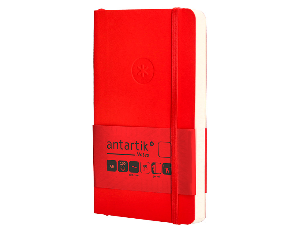 CARNET FERMETURE ELASTIQUE ANTARTIK NOTES COUVERTURE SOUPLE A6 PAPIER UNI IVOIRE 100 FEUILLES 80GR FSC COLORIS ROUGE