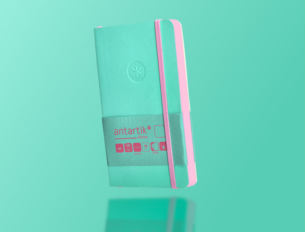 CARNET FERMETURE ELASTIQUE ROSE ANTARTIK NOTES COUVERTURE SOUPLE A6 PAPIER UNI IVOIRE 100 FEUILLES 80GR FSC TURQUOISE