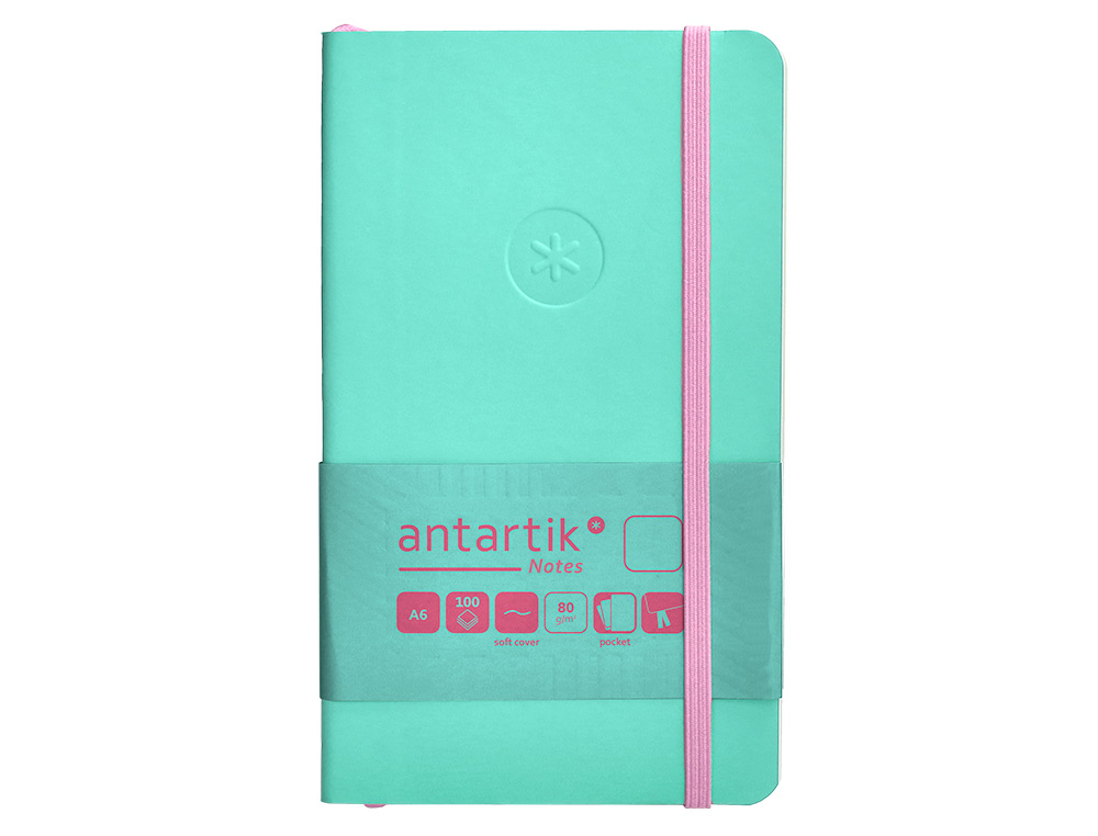 CARNET FERMETURE ELASTIQUE ROSE ANTARTIK NOTES COUVERTURE SOUPLE A6 PAPIER UNI IVOIRE 100 FEUILLES 80GR FSC TURQUOISE