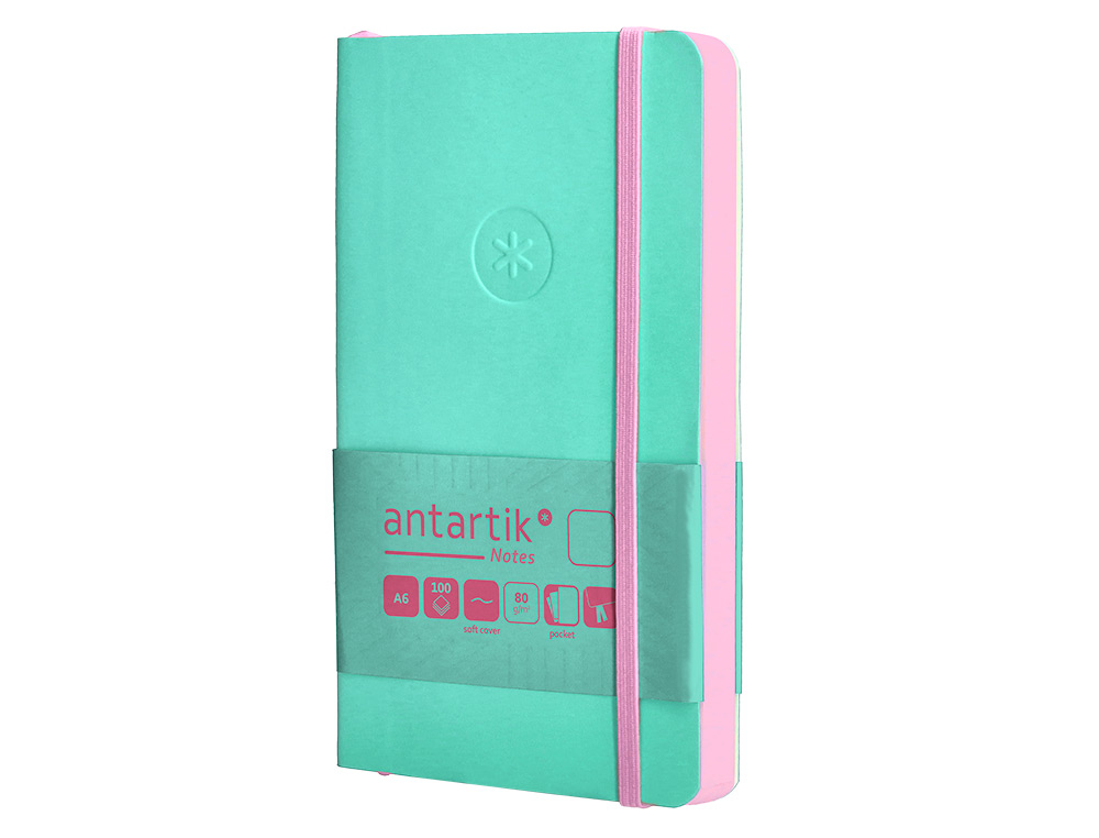CARNET FERMETURE ELASTIQUE ROSE ANTARTIK NOTES COUVERTURE SOUPLE A6 PAPIER UNI IVOIRE 100 FEUILLES 80GR FSC TURQUOISE