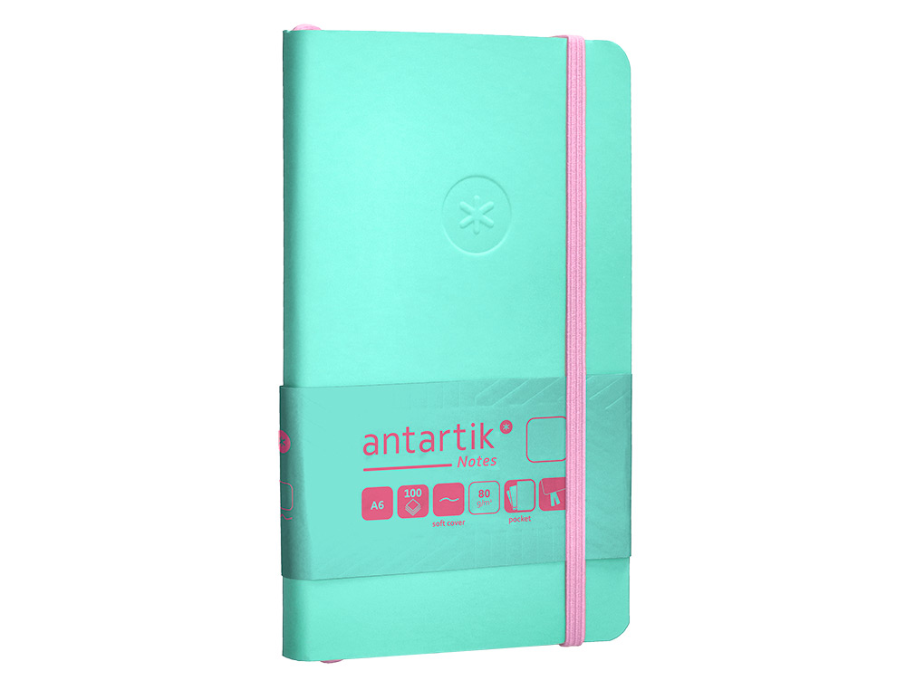 CARNET FERMETURE ELASTIQUE ROSE ANTARTIK NOTES COUVERTURE SOUPLE A6 PAPIER UNI IVOIRE 100 FEUILLES 80GR FSC TURQUOISE