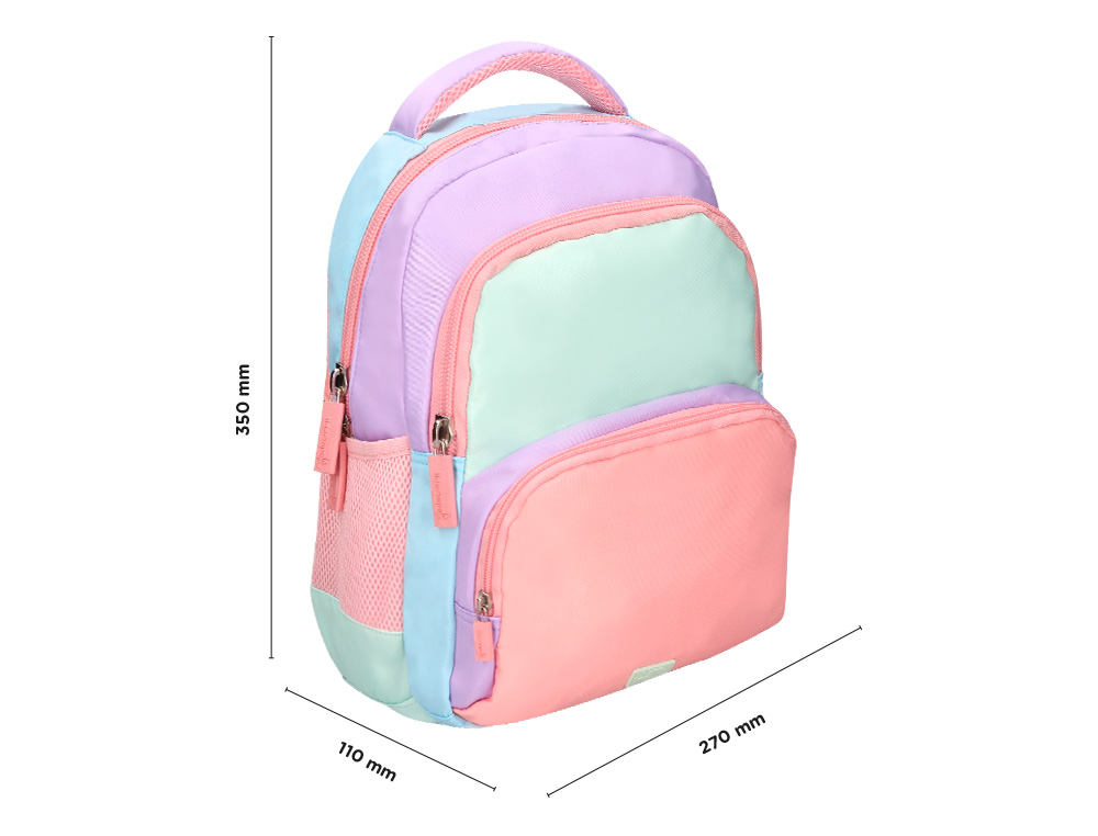 SAC A DOS LIDERPAPEL SCOLAIRE MULTIPOCHES ET MULTICOULEURS  PASTEL 35X11X27CM