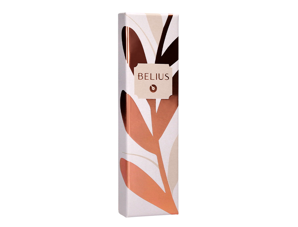 STYLO-BILLE BELIUS ROSE CORPS ALUMINIUM ENCRE BLEUE COLORIS BEIGE CLAIRE OR ROSE BOITE    DESIGN