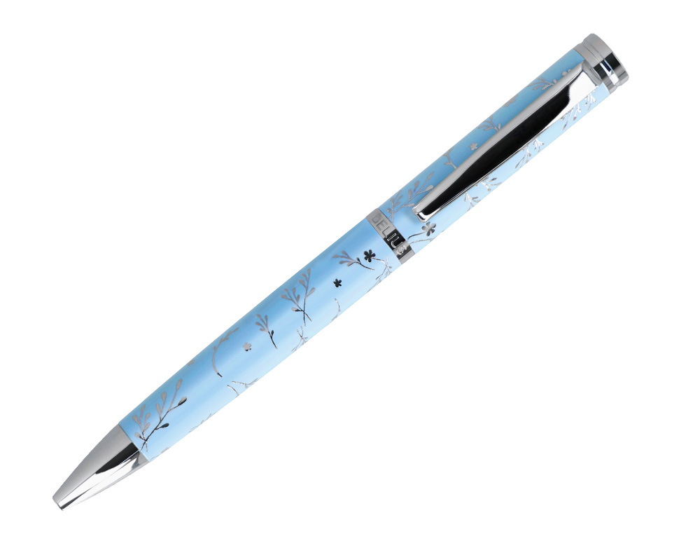 STYLO-BILLE BELIUS COLLECTION BELLA ALUMINIUM ENCRE BLEUE   COLORIS BLEU CIEL             DESIGN RELIEF ARGENTE BOITE