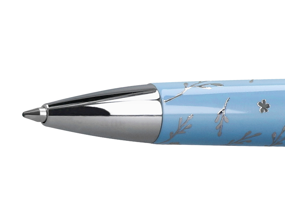 STYLO-BILLE BELIUS COLLECTION BELLA ALUMINIUM ENCRE BLEUE   COLORIS BLEU CIEL             DESIGN RELIEF ARGENTE BOITE