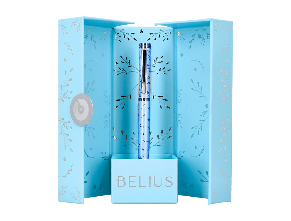 ROLLER BELIUS COLLECTION1 ALUMINIUM ENCRE NOIRE COLORIS BLEU CIEL DESIGN RELIEF ARGENTE BOITE DESIGN
