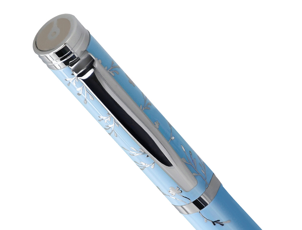 ROLLER BELIUS COLLECTION1 ALUMINIUM ENCRE NOIRE COLORIS BLEU CIEL DESIGN RELIEF ARGENTE BOITE DESIGN