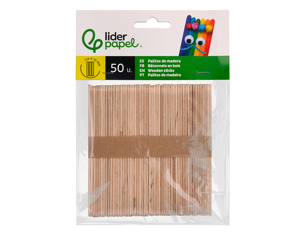 BATONNETS LIDERPAPEL BOIS DIM. 11,4X1CM COLORIS NATUREL SACHET 50 UNITES