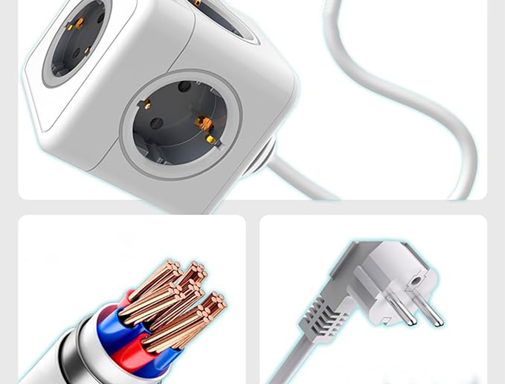 MULTIPRISE Q-CONNECT POWER CUBE 5 EN 1 CABLE 1,4M 5 PRISES COURANT 75X75X112 MM