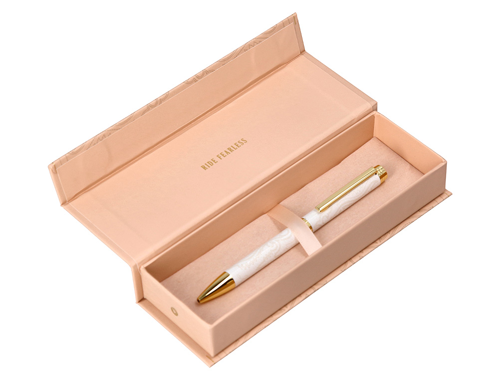 STYLO-BILLE BELIUS WILD WEST ALUMINIUM ENCRE BLEUE ATTRIBUTS DORES COLORIS CREME COFFRET DESIGN