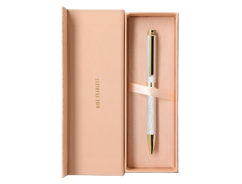 STYLO-BILLE BELIUS WILD WEST ALUMINIUM ENCRE BLEUE ATTRIBUTS DORES COLORIS CREME COFFRET DESIGN